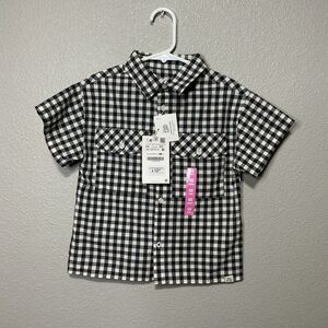 Zara Boys Gingham Button Up Shirt Black White Cotton NWT Size 3/4